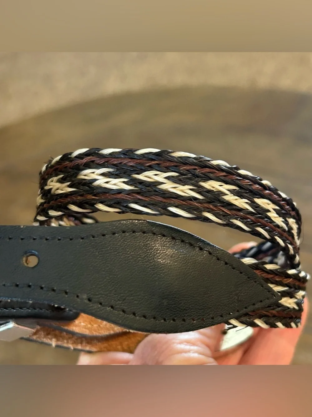 Brushy Creek Full Grain Cowhide Leather Horsehair Inlay Belt Girl’s Size 26  USA